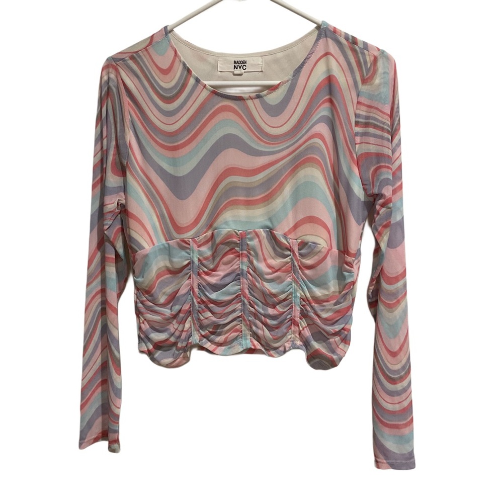 Madden NYC Women’s Sheer Corset Ruched Top size XL Long Sleeve